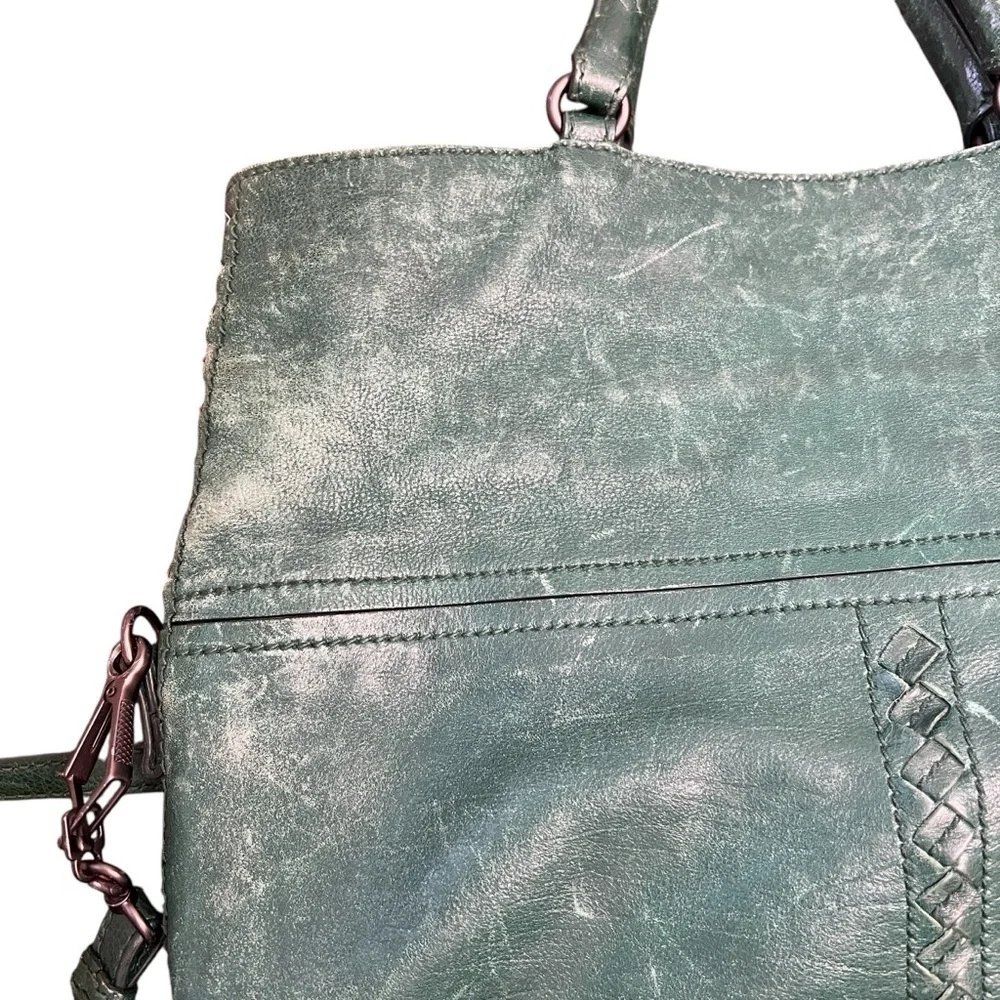 Bottega Veneta Intrecciato Trimmed Cervo Leather Green Tote Bag